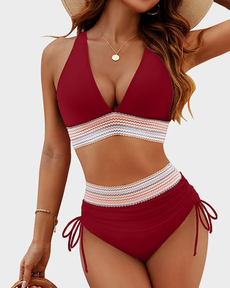 2025 High Waisted Tummy Control Color Block Bikini Sets