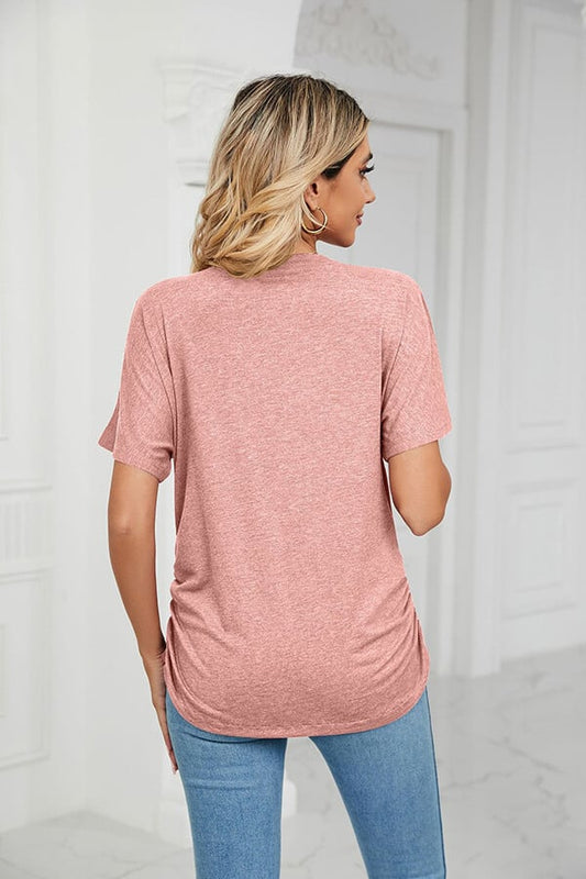 V-Neck Solid Color Loose Ladies Tops