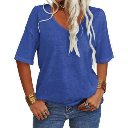 Women's Solid Color V-Neck T-shirt