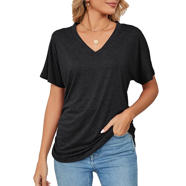 V-Neck Solid Color Loose Ladies Tops