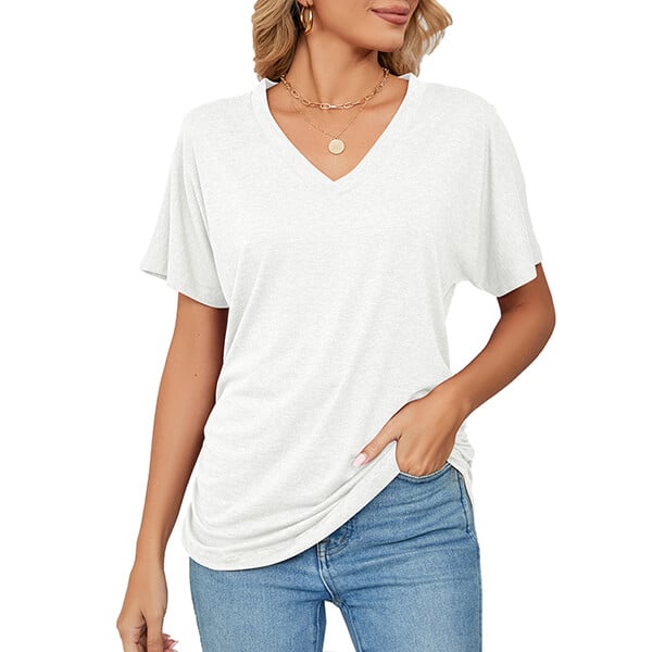 V-Neck Solid Color Loose Ladies Tops