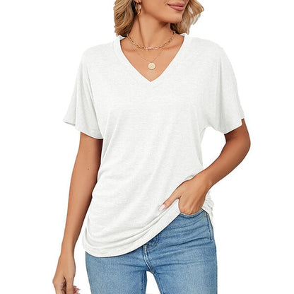 V-Neck Solid Color Loose Ladies Tops