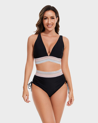 2025 High Waisted Tummy Control Color Block Bikini Sets