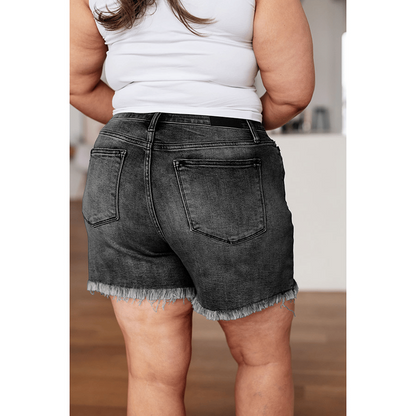 High Rise Frayed Hem Cut Off Dad Shorts