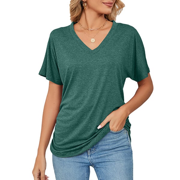 V-Neck Solid Color Loose Ladies Tops