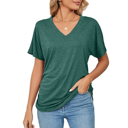 V-Neck Solid Color Loose Ladies Tops