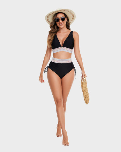 2025 High Waisted Tummy Control Color Block Bikini Sets