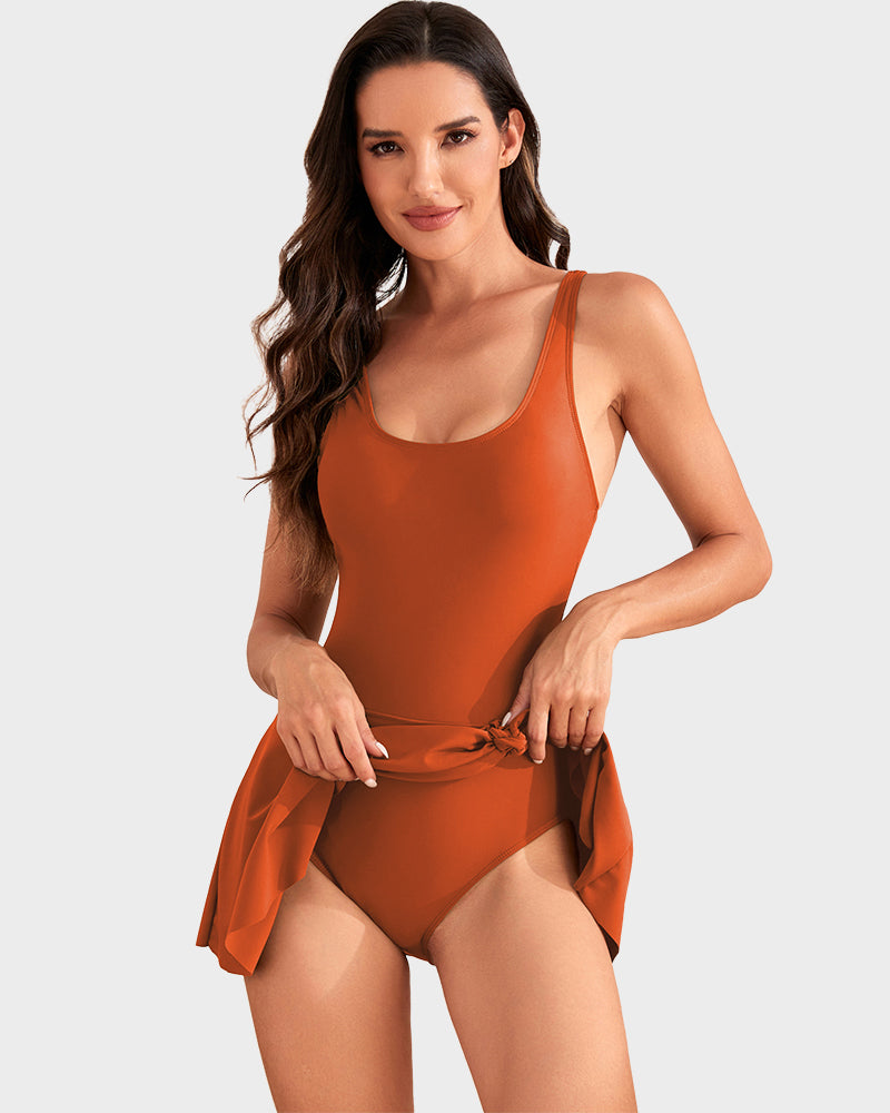 Women's Tummy Control One-Piece Swimsuit (with Skirt)