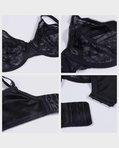 Floral Lace Plus Size Underwire Unlined Comfort Unpadded Full Coverage Bra