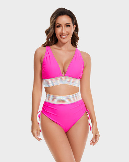 2025 High Waisted Tummy Control Color Block Bikini Sets