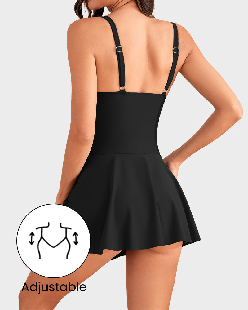 Women's Tummy Control One-Piece Swimsuit (with Skirt)