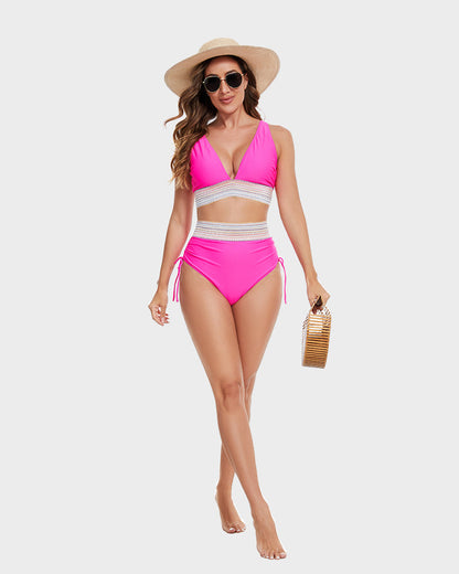 2025 High Waisted Tummy Control Color Block Bikini Sets