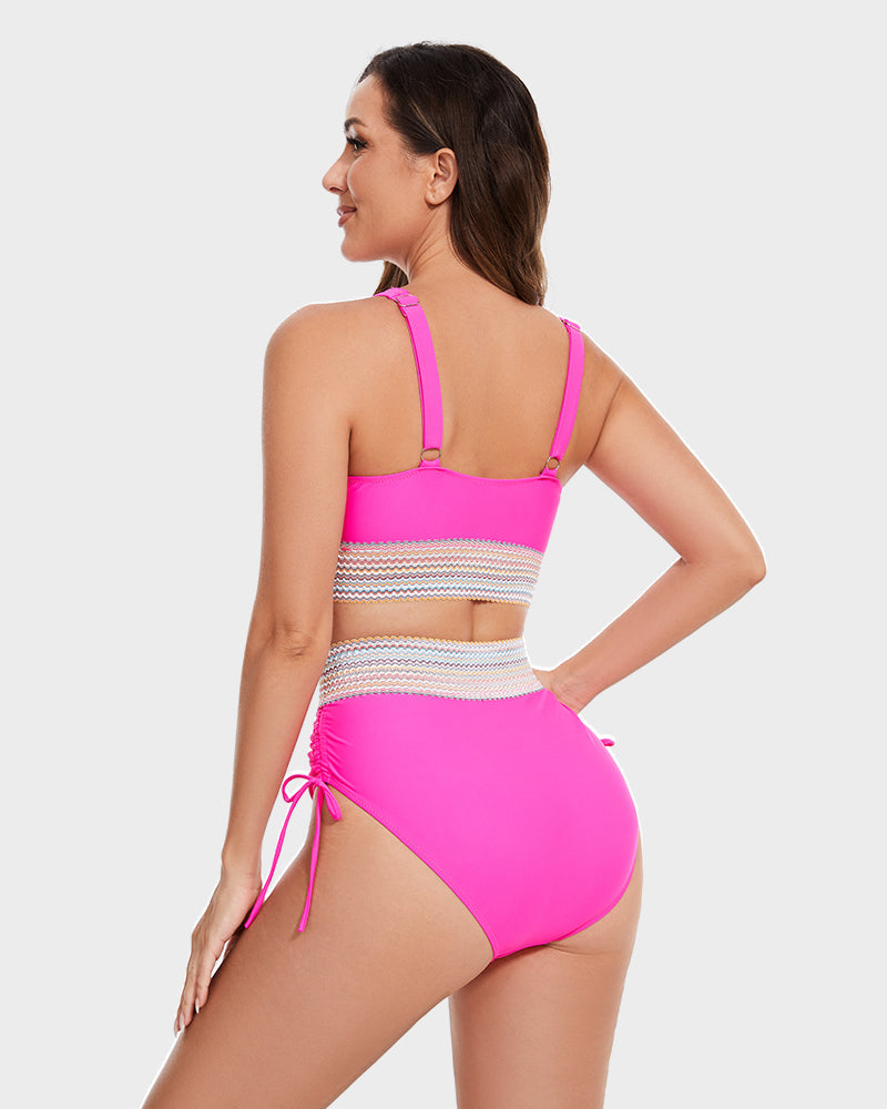 2025 High Waisted Tummy Control Color Block Bikini Sets