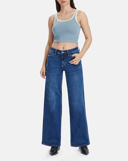 Women's Mid-Low Rise Baggy Jeans – Stretchy Wide Leg