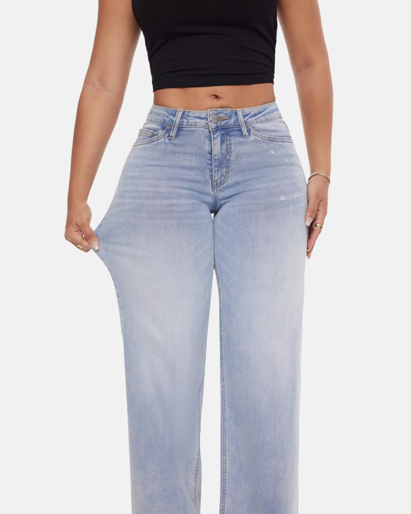 Women's Mid-Low Rise Baggy Jeans – Stretchy Wide Leg