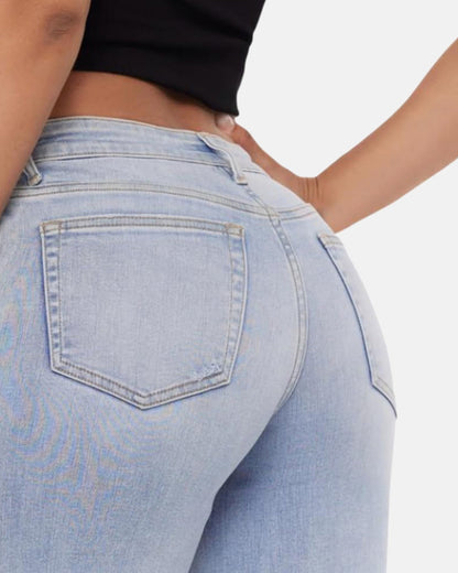 Women's Mid-Low Rise Baggy Jeans – Stretchy Wide Leg