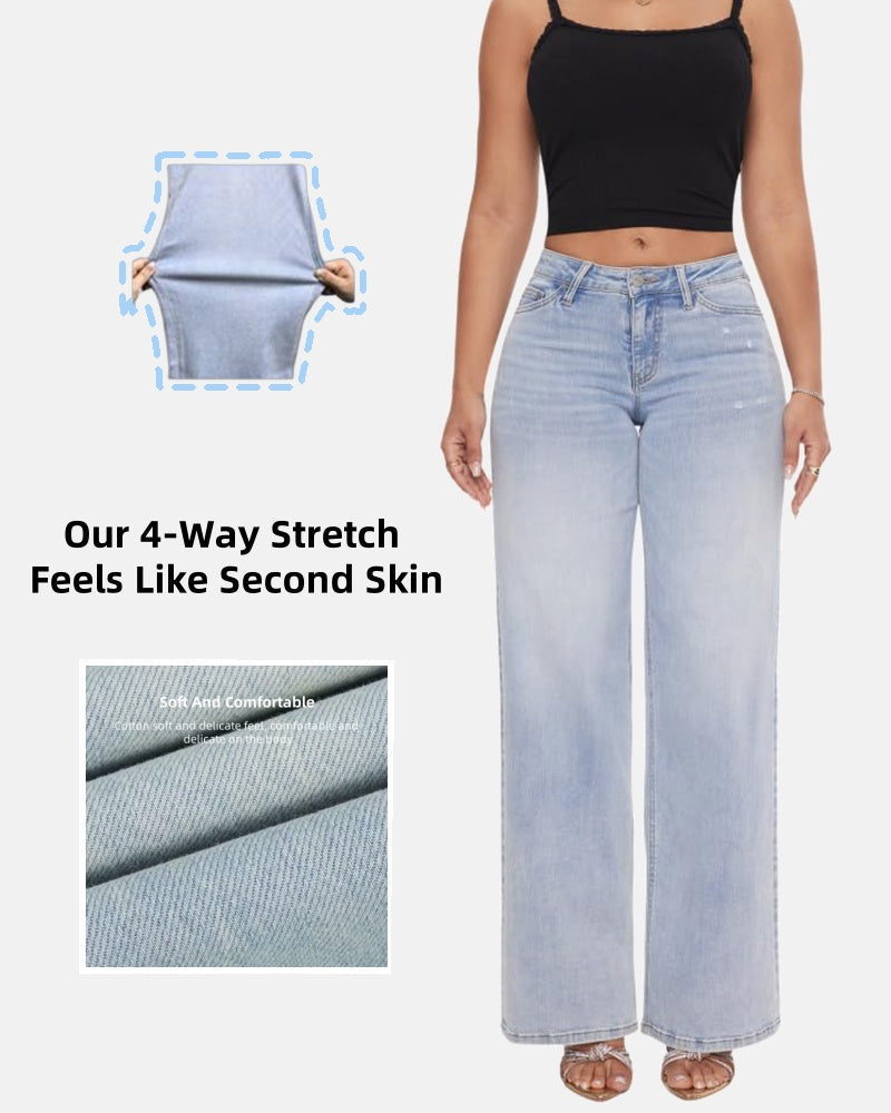 Women's Mid-Low Rise Baggy Jeans – Stretchy Wide Leg