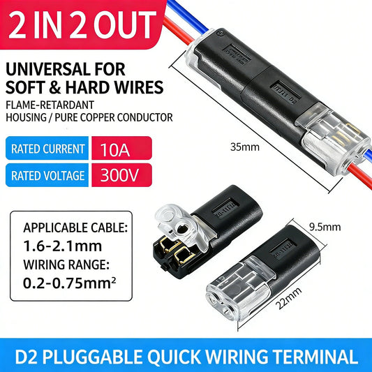 50pcs Double Wire Plug in Connector with Locking Buckle