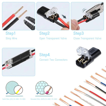50pcs Double Wire Plug in Connector with Locking Buckle