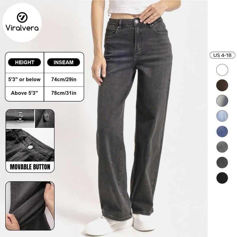 Women's Minimalist High Waist Denim Stretch Wide Leg Jeans