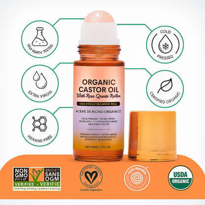 Organic Castor Oil With Rose Quartz Roller