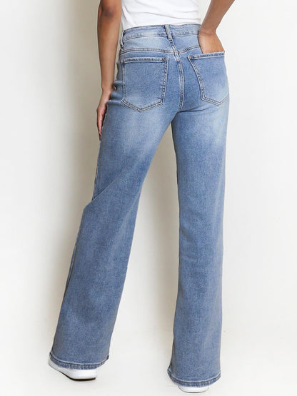 Women's Minimalist High Waist Denim Stretch Wide Leg Jeans