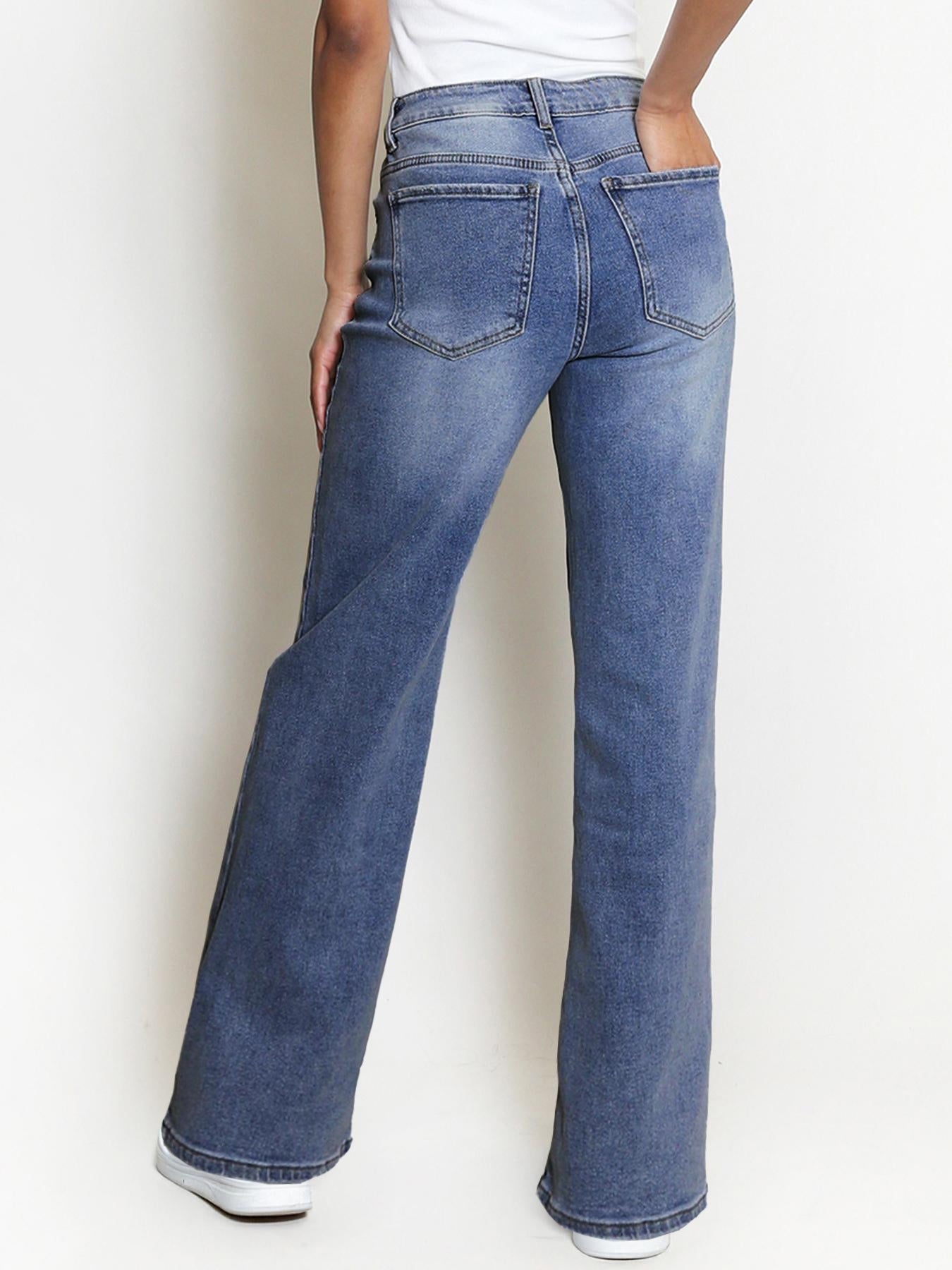 Women's Minimalist High Waist Denim Stretch Wide Leg Jeans