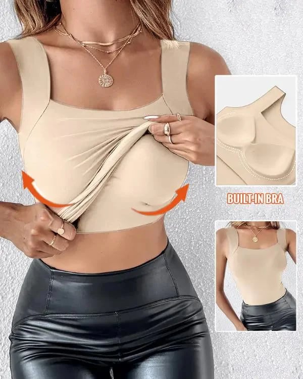 🔥💐 Women’s U-Neck Thermal Tank Top, Built-In Bra