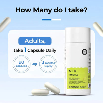 Milk Thistle Liver Detox & Colon Cleanse, Natural Liver Health Support with Kudzu Root, Turmeric, Inositol, Methionine,Vitamin C,90 Capsules silymarin